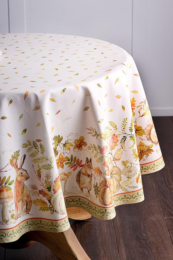 Maison d' Hermine Table Cloth Round Table 100% Cotton 63 Inches Fall Tablecloth Reusable Everyday Use for Thanksgiving Christmas Decorations Dining Farmhouse Party (Pumpkin Passion)