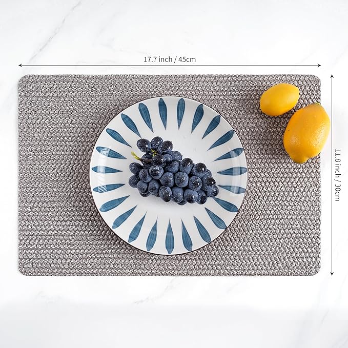 POLYTE Indoor/Outdoor Washable Woven Vinyl Table Dining Placemats, Set of 4