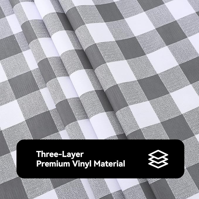 Romanstile Square Vinyl Tablecloth, 100% Waterproof Buffalo Gingham Plastic Table Cloth, Heavy Duty Wipeable Checkered Table Covers for Outdoor, Camping, Picnic, Patio - 54 x 54, Grey and White