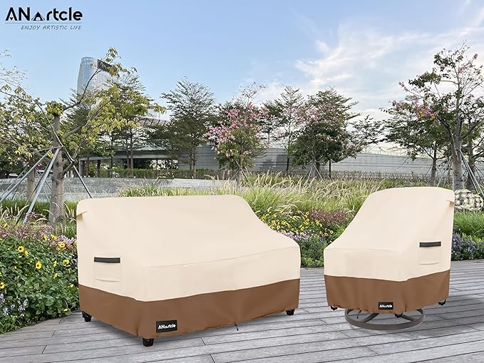 2-Seater Patio Loveseat Cover,58W x 32.5D x 31H Inches Outdoor Couch Cover,100% Waterproof Heavy Duty Patio Sofa Covers,Patio Furniture Covers,Beige&Brown