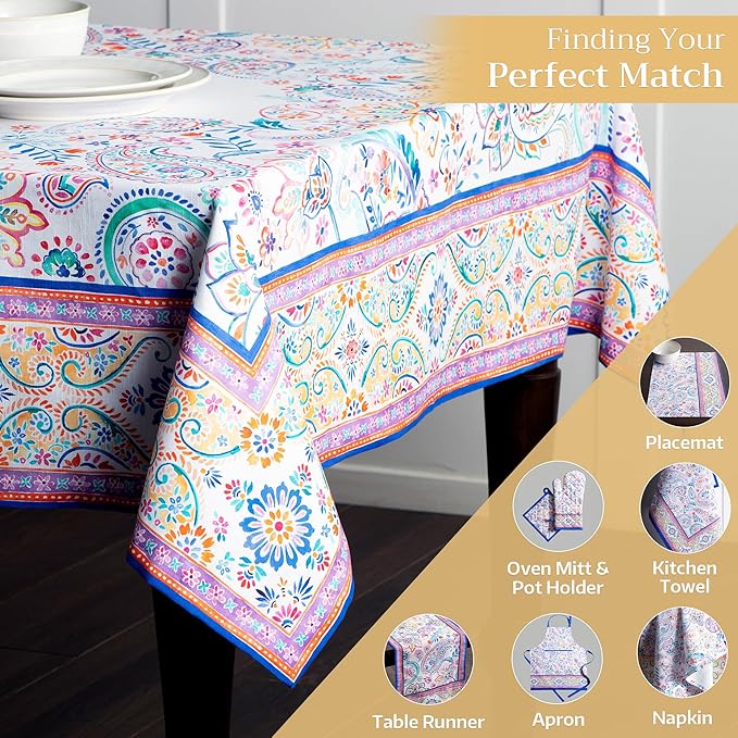 Maison d' Hermine Table Cloth Square Table 100% Cotton 60 x 60 Inches Tablecloth Reusable Decorative for Dining Room, Farmhouse, Home, Party, Festive & Wedding Spring Summer - Indian Floral
