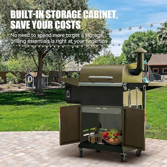 Z GRILLS 8-in-1 Outdoor BBQ Grill with PID 3.0 Controller, Wood Pellet Smoker, Auto Temperature Control, Huge Storage Cabinet Side Shelf with Tool Hooks, 572 sq in Cooking Area for Camping Party