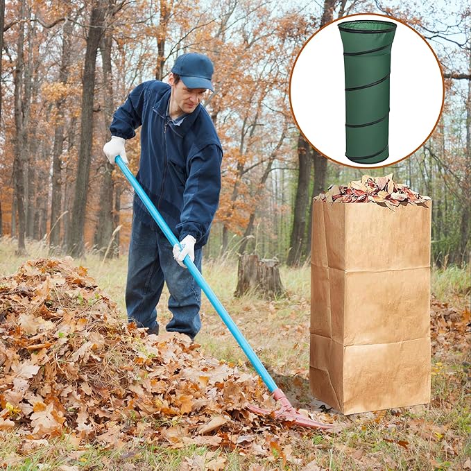 Adnee Leaf Bag Funnel Holder, Foldable Lawn Bag Chute Stand Fit for 30 Gallon Paper Bags, Reusable Yard Waste Bag Funnel for Handling Garbage and Leaves
