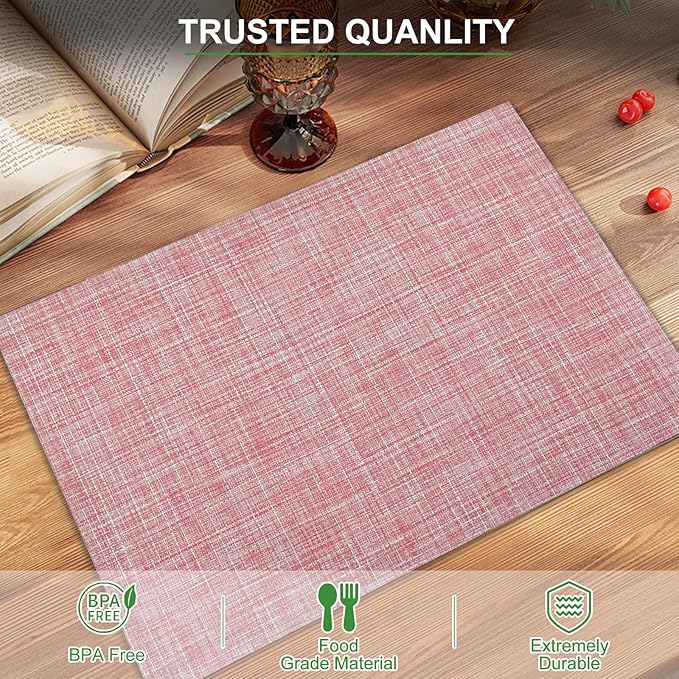 BETEAM Placemats Set of 6, Woven Vinyl Placemat for Dining Table Washable Wipeable Kitchen Place Mats Durable Indoor Outdoor Table Mats