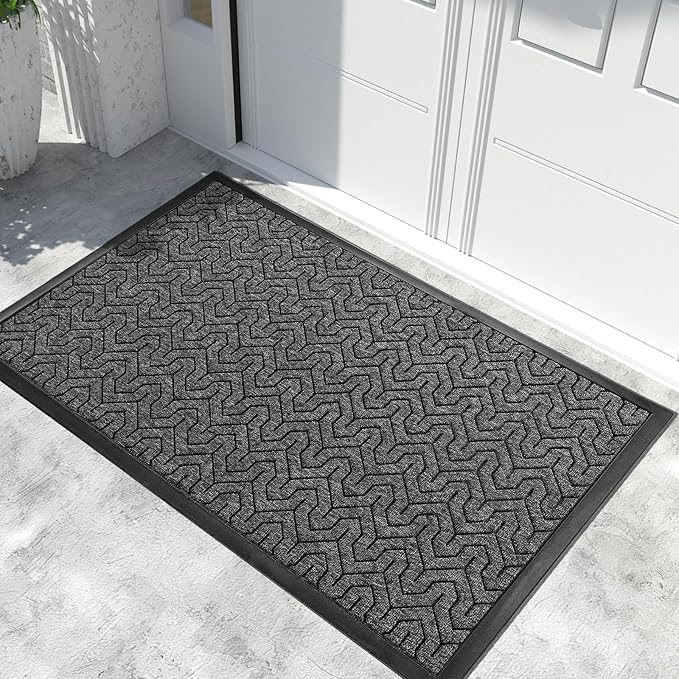 Yimobra Extra Large Door Mat Outside Entrance 60x36, Waterproof Heavy Duty Outdoor Mats for Front Door, Non Slip Rubber Entry Mat for Garage Patio Indoor, Easy Clean, Mix Grey
