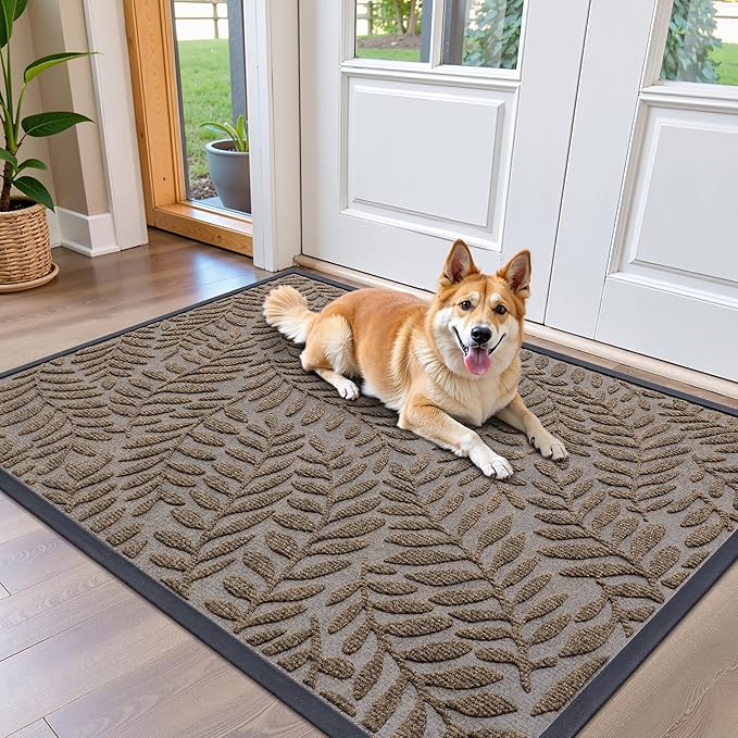 OLANLY Door Mat Indoor Outdoor Entrance, 47x32, Waterproof All-Weather All-Season Doormat, Sturdy Natural Rubber, Stain and Fade Resistant, Low Profile, Easy Clean Patio Entryway Mat, Medium Brown