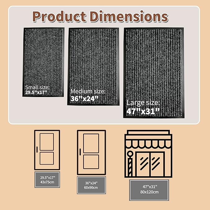 Front Door Mat Outdoor, Non-Slip and Heavy Duty Welcome Mat, Low Profile Easy Clean Indoor Outdoor Doormat for Patio Entryway with Durable PVC Backing. (Black and White 36"x24")