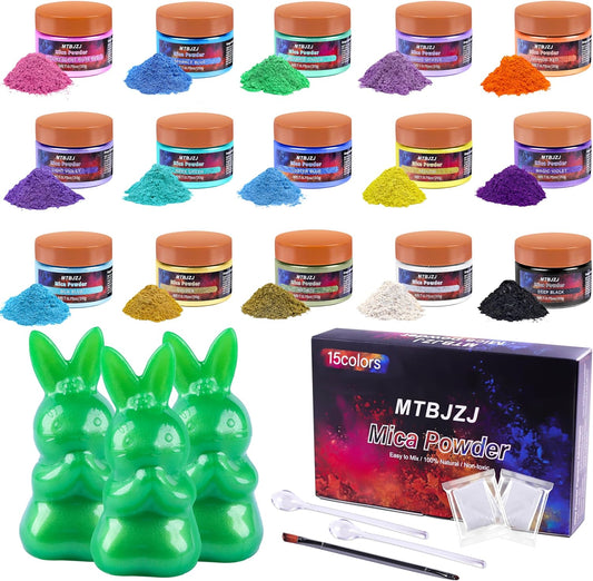 MTBJZJ Mica Powder for Resin, 15 Colors - 20g/Bottle of Epoxy Resin Color Pigment,for Candle Dye, Lip Gloss Pigment, Soap Making, Slime Colorant, Paint, Bath Bombs,Nail Polish and Eye Shadow