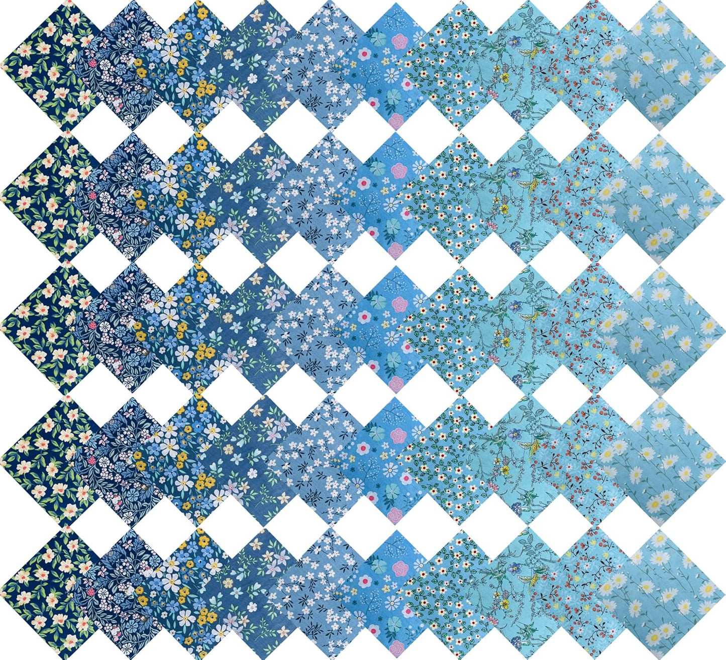 HANPATQUI 50PCS 5 x 5 inch Blue Printed 100% Cotton Fat Quarters Fabric for Sewing and Quilting Bundles Precut Fabric Square for DIY Craft Patchwork