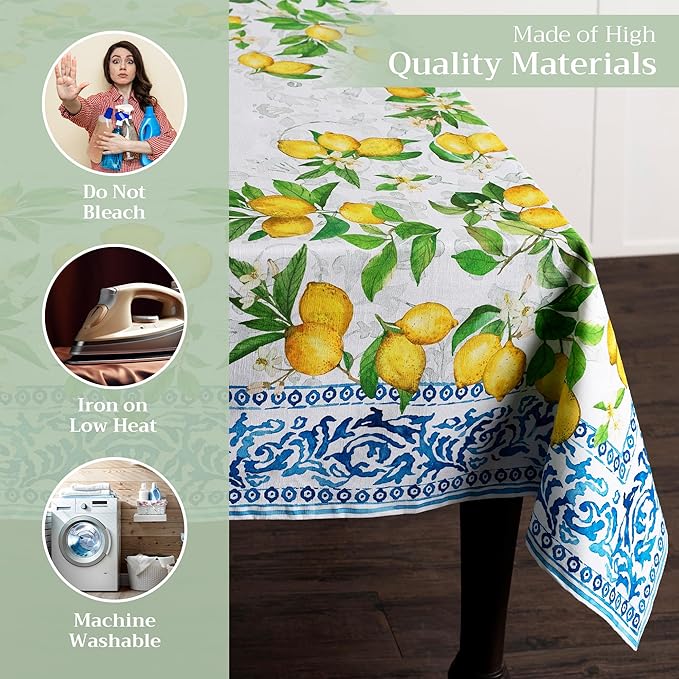 Maison d' Hermine Table Cloth Rectangle Table 100% Cotton 60 x 90 Inches Tablecloth Reusable Decorative Everyday Use for Dining Room, Farmhouse, Home, Party, Festive & Wedding Spring Summer - Cedrat