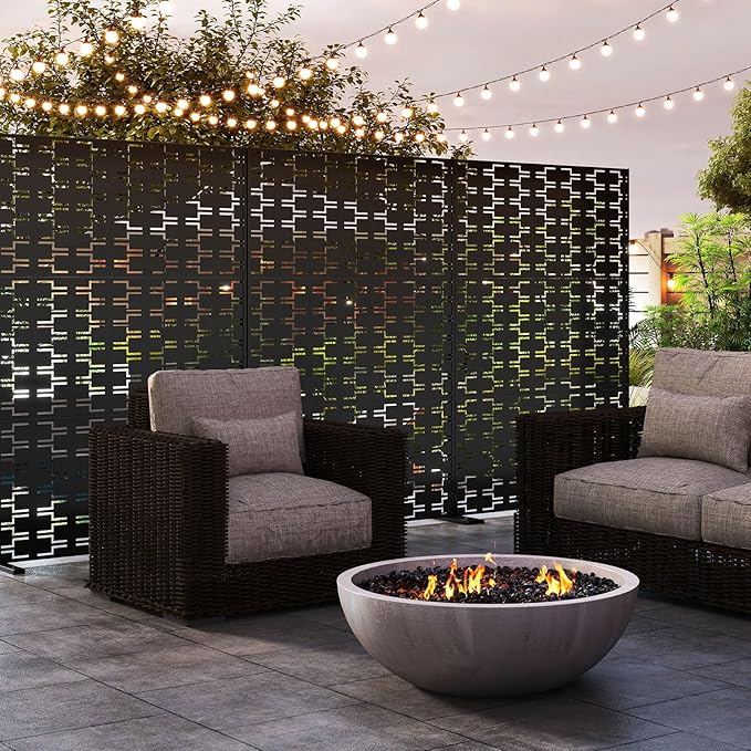 Giantex Metal Privacy Screen 72''H x 48''W, Powder-Coated Decorative Outdoor Fence Panel, Wall Divider for Room Separation, Freestanding Patio Divider for Garden, Balcony & Yard (Brick Pattern)