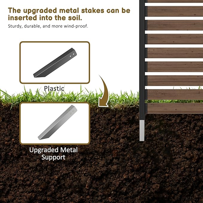 MUPATER 5FT×6.5FT No-Dig Wood Privacy Screen,Versatile Outdoor Screen for Hard Surfaces & Soil,Dual Setup Modes,Sturdy Aluminum Post,Decorative Fence Panel, Air Conditioner Enclosure, Brown (2 Panels)