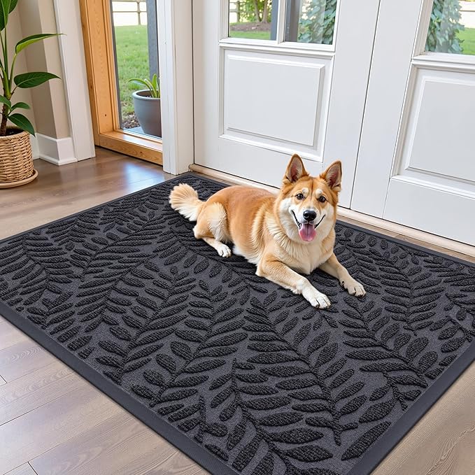 OLANLY Door Mat Indoor Outdoor Entrance, 47x32, Waterproof All-Weather All-Season Doormat, Sturdy Natural Rubber, Stain and Fade Resistant, Low Profile, Easy Clean Patio Entryway Mat, Black
