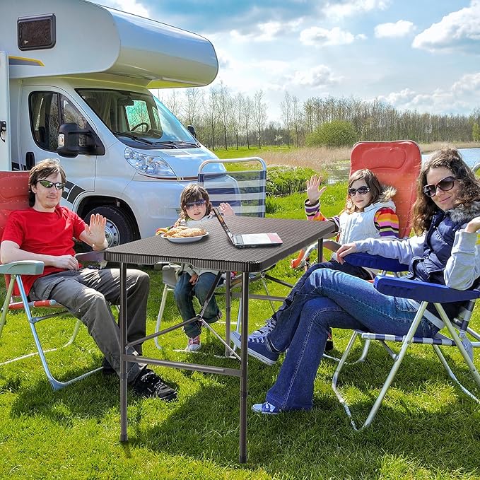 VINGLI 4 FT Plastic Folding Camping Table, Portable in/Outdoor Party Picnic Dining Desk,Garden Soccer Multipurpose Entertaining Activities, Brown