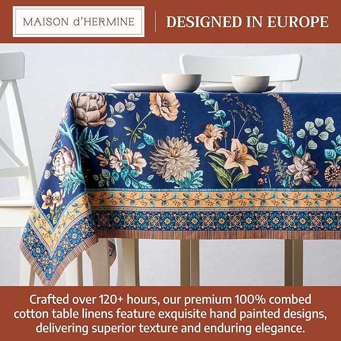 Maison d' Hermine Premium Table Cloth Rectangle Table 100% Combed Cotton 120 x 70 Inches Tablecloth Reusable Decorative for Dining Room, Farmhouse, Home, Party, Festive & Wedding - Artichoke