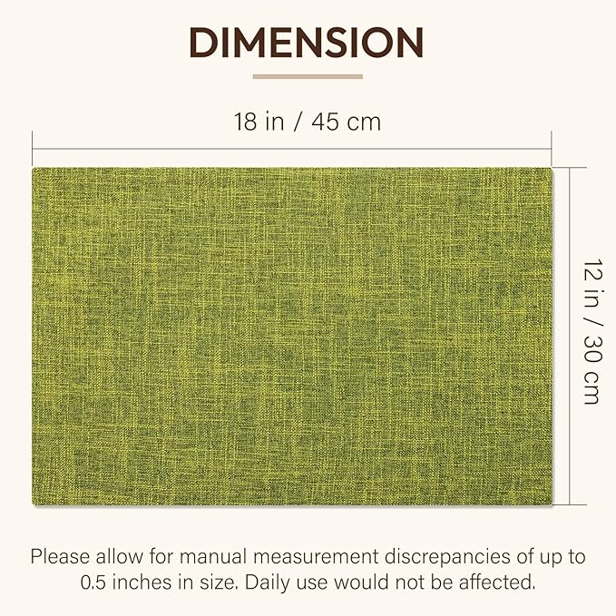 Blue Forest Placemats Set of 6, Dual-Layered Thickened Faux Linen Cloth Place Mats Heat Resistant Machine Washable Wrinkle Free Table Mats Indoor/Outdoor ((Lime Green)