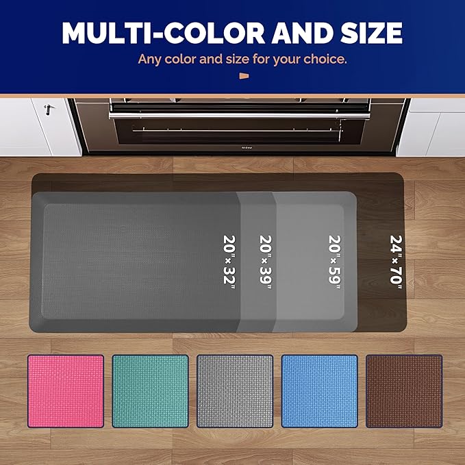 FEATOL Anti Fatigue Mat for Standing, 9/10 Extra Thick Ergonomic Standing Desk Mat, Comfort & Durable Memory Foam Standing Mat at Home,Office All Day (20" x 59", Grey, 1PC)