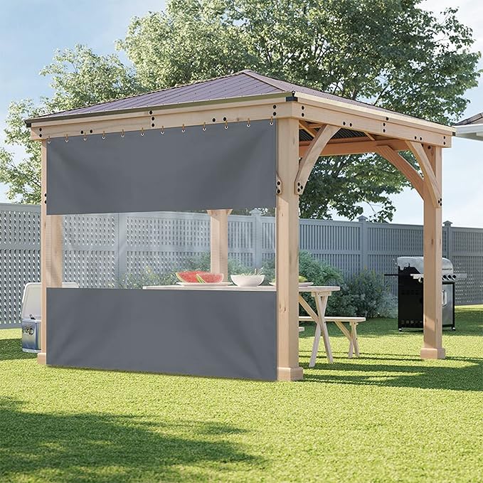 Covers & all Outdoor Clear Panel Curtain, 12 oz Vinyl Outdor Curtains for Patio, Waterproof & Weather Resistant Tarp with Brass Grommets for Pergola, Porch, Gazebos, Balcony (9' H x 12' W feet, Gray)