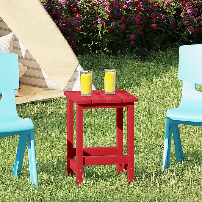 Costaelm Kids Outdoor Side Table, Small Patio HDPE Adirondack Square Table, Porch End Table for Outside Pool Garden, Red