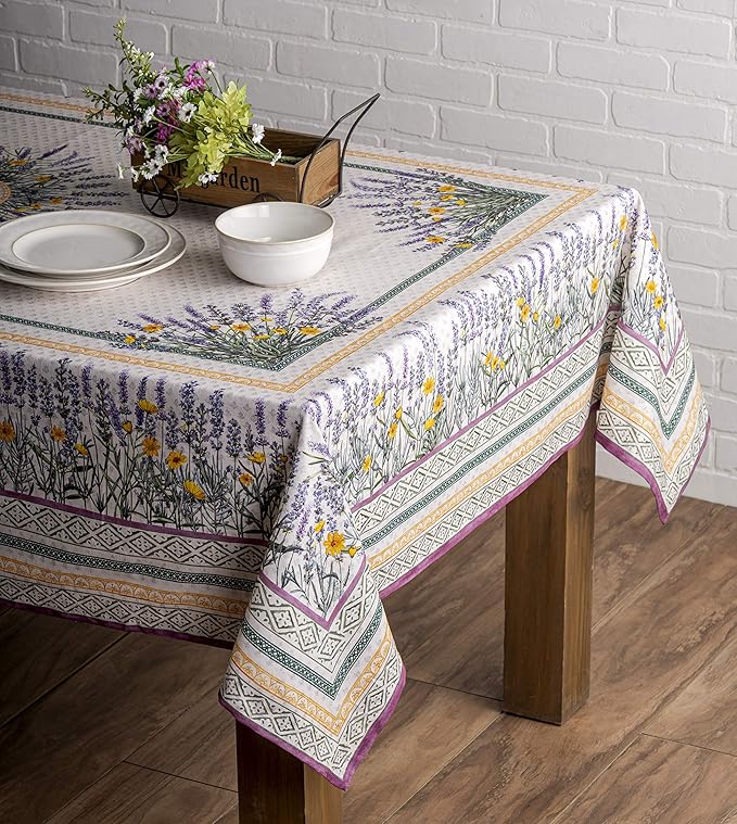 Maison d' Hermine Table Cloth Rectangle Table 100% Cotton 60 x 120 Inches Tablecloth Reusable Decorative for Dining Room, Farmhouse, Home, Party, Festive & Wedding Spring Summer - Fanny Lavender