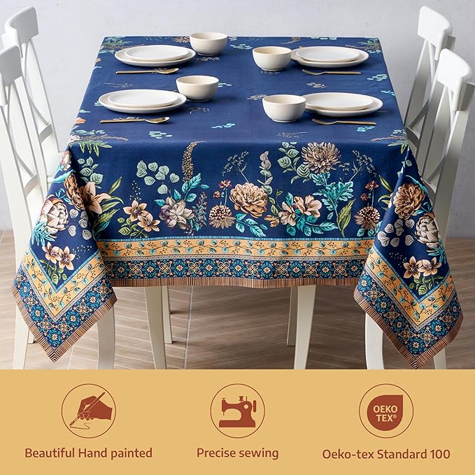 Maison d' Hermine Premium Table Cloth Rectangle Table 100% Combed Cotton 120 x 70 Inches Tablecloth Reusable Decorative for Dining Room, Farmhouse, Home, Party, Festive & Wedding - Artichoke