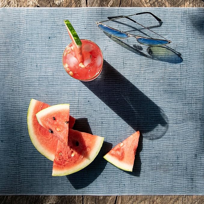 Modern Twist Placemat 100% Food-Grade Silicone, Waterproof and Reusable, Linen - Denim