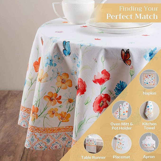 Maison d' Hermine Table Cloth Round Table 100% Cotton 69 Inches Tablecloth Reusable Decorative Everyday Use for Dining Room, Farmhouse, Home, Party, Festive & Wedding Spring Summer - Summer Whisper