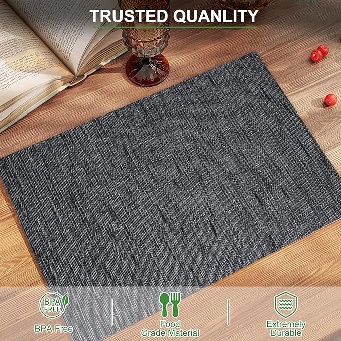 BETEAM Placemats Set of 6, Woven Vinyl Placemat for Dining Table Washable Wipeable Kitchen Place Mats Durable Indoor Outdoor Table Mats