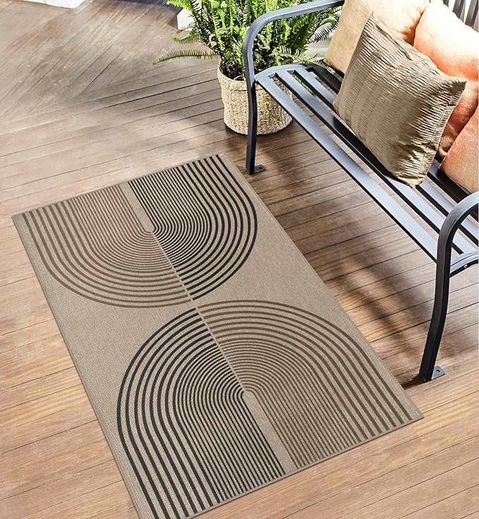 Easy Jute Rainbow Entryway Rug, 2.6x4 Washable Non-Slip Indoor Outdoor Doormat, Neutral Boho Farmhouse Kitchen Rug Modern Abstract Throw Rugs for Entrance Bedroom Bathroom