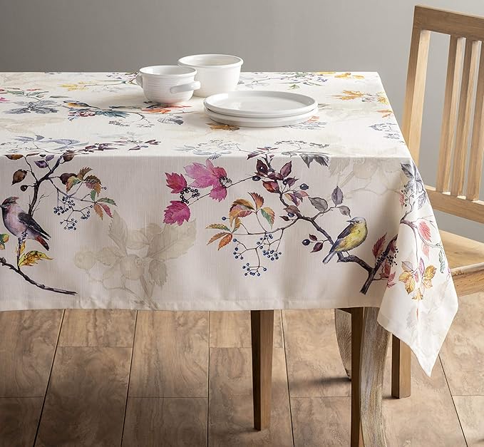 Maison d' Hermine Table Cloth Rectangle Table 100% Cotton 60 x 108 Inches Fall Tablecloth Reusable Everyday Use for Thanksgiving Christmas Decorations Dining Farmhouse Party (Equinoxe - Beige)