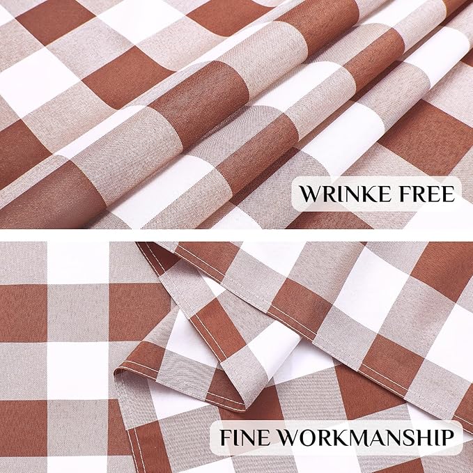 Softalker Gingham Checkered Tablecloth Square - Outdoor Waterproof Buffalo Plaid Table Cloth, Stain Resistant Washable Table Cover for Picnic, Camping, Dining - Rust and White, 54 x 54 Inch