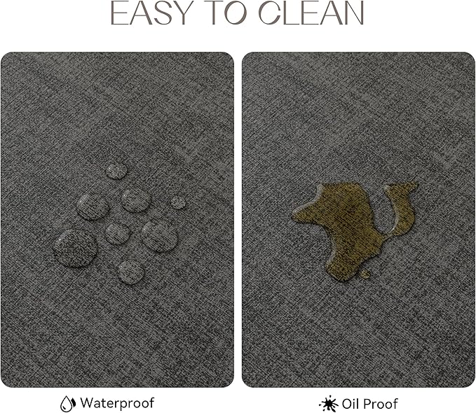 Romanstile Vinyl Placemats Set of 6-12 X 17 Inch - Heat Resistant Place Mats 100% Waterproof Oilproof Wipeable Reversible Faux Leather Table Mats for Kitchen, Dining, Party, Outdoor, Charcoal
