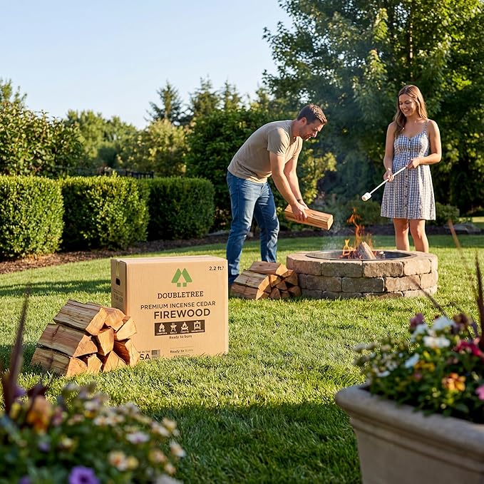 Double Tree - Kiln Dried Premium Incense Cedar Firewood (16inch Logs) (Includes Firestarter) (Large 2.2 Cubic ft for Fireplace,Campfire,Wood Stove, Fire Pit, Split Wood for Solo Stove or Breeo)