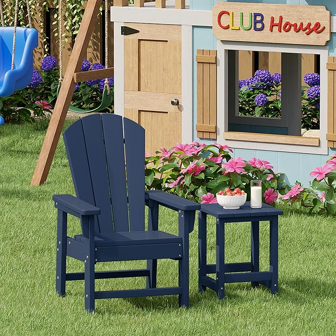 Costaelm Kids Outdoor Side Table, Small Patio HDPE Adirondack Square Table, Porch End Table for Outside Pool Garden, Navy Blue