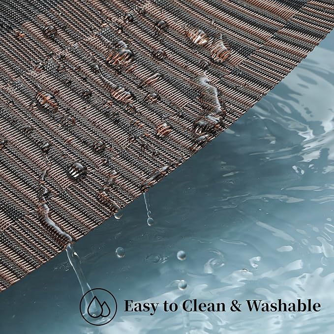 Leetaltree Brown with Black Striped Placemats Set of 8 - Heat Resistant Non-Slip Place mats for Dining Table, Washable Durable PVC Vinyl Woven Table Mats（Brown Stripe, 8）