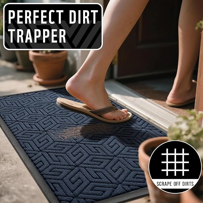 Yimobra Large Door Mat 36x24, All-Weather Waterproof Outdoor Mats for Front Door, Non Slip Rubber Doormat for Patio Proch Outside Entryway Indoor, Blue