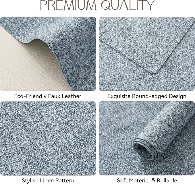 Romanstile Vinyl Placemats Set of 4-12 X 17 Inch - Heat Resistant Place Mats 100% Waterproof Oilproof Wipeable Reversible Faux Leather Table Mats for Kitchen, Dining, Party, Outdoor, Sky Blue