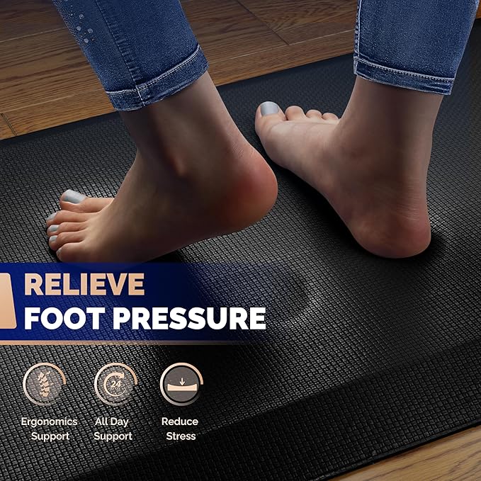 FEATOL Anti Fatigue Mat for Standing, 9/10 Extra Thick Ergonomic Standing Desk Mat, Comfort & Durable Memory Foam Standing Mat at Home,Office All Day (24" x 70", Black, 2PC)
