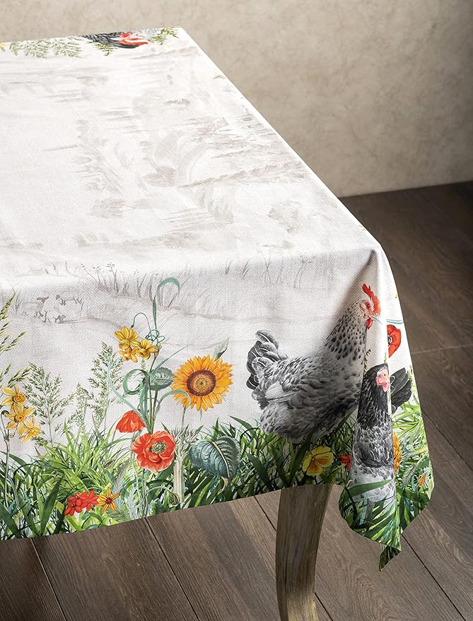 Maison d' Hermine Table Cloth Rectangle Table 100% Cotton 70 x 108 Inches Tablecloth Reusable Decorative for Dining Room, Farmhouse, Home, Party, Festive & Wedding Spring Summer - Basse Cour