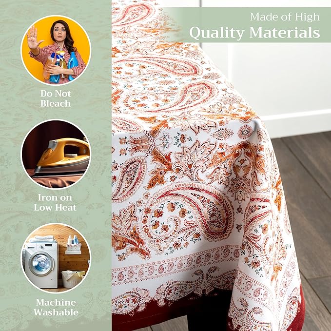 Maison d' Hermine Table Cloth Rectangle Table 100% Cotton 60 x 108 Inches Fall Tablecloth Reusable Everyday Use for Thanksgiving Christmas Decorations Dining Farmhouse Party (Orient)