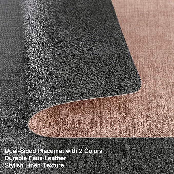 Myir JUN Placemats Dual Sided, Faux Leather Place Mats Set of 8 Indoor Placemats for Dining Table Non-Slip Washable Placemats Heat Resistant Outdoor Table Mats (Set of 8, Gray Pink)