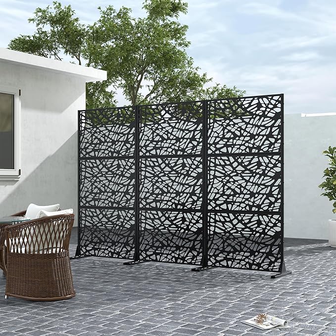 Casaphoria Metal Privacy Screen Outdoor, 72" H x 35" W Freestanding Decorative Privacy Screen for Patio Deck Balcony Garden with Stable Base, Black-Net