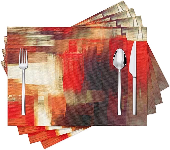 Modern Art Placemats Set of 4 Red Abstract Painting Place Mats Washable Linen Placemat for Kitchen Dining Table Home Party Banquet Decor 18x12 Inches