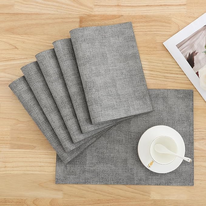 Homaxy Faux Leather Heat Resistant Placemats for Dining Table Set of 12, Waterproof Wipeable Washable PU Table Mats, Easy to Clean Anti-Slip Place Mats, 11.8" x 17", Light Grey