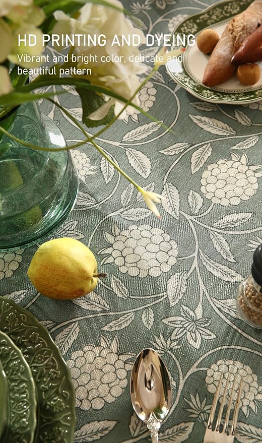 ISAENNE Designer Grayish Green Linen Extra Long Tablecloth Rectangle,Floral Stain Resistant Table Cloth,Fall Vintage Decor Tablecloths for Dining Thanksgiving Kitchen,67"*118"-Andrew A