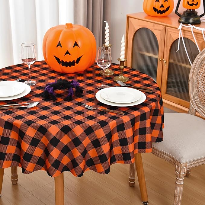 Waterproof Plaid Tablecloth Fabric - Round 108 Inch Classic Gingham Checker Table Cloth for Indoor/Outdoor Use - Buffalo Table Cover for Picnics, BBQs, and Parties