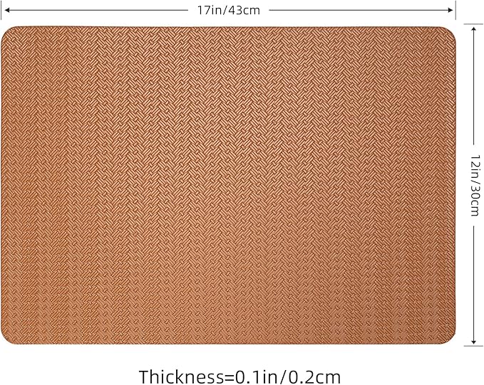 Faux Leather Placemats Set of 4 – 17x12 Inch Vinyl Table Mats, Heat Resistant, Non Slip, Wipeable & Washable, Easy to Clean Dining Table Decor for Kitchen & Dining Room（Cinnamon Brown）
