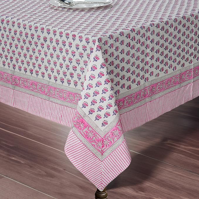 CPC Tablecloth 100% Cotton 72x190 Inch Indian Block Print Rectangle Table Cover, Pink Table Cloth for Weddings, Spring/Summer, Barbeque - Pink Sapphire