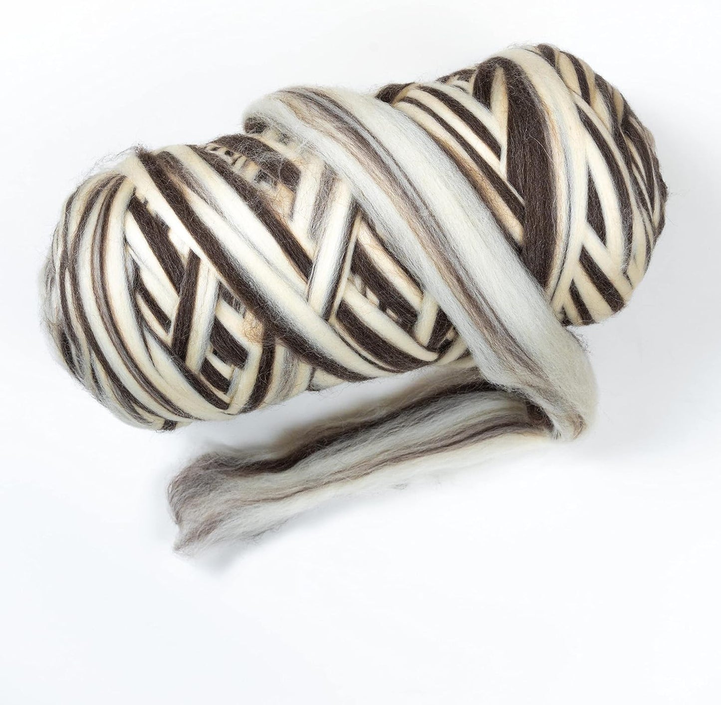 Natural Wool Bulk roving, 2 lb. Best Wool for Spinning, arm Knitting, Felting, Chunky Blankets and Tapestry. Natural Colors, un-Dyed. (Zebra(Ecru/Mocha), 2 lb)