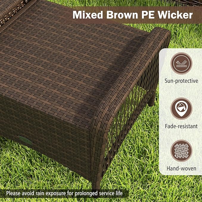 Tangkula 2 Pieces Outdoor Patio Wicker Ottomans with Removable Cushions, Outside Footrest for Additional Seating, Footrest and Side Table, for Porch, Garden and Backyard